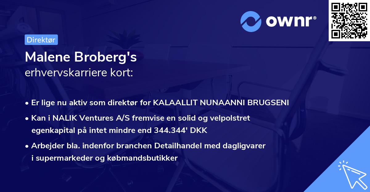 Malene Broberg's erhvervskarriere kort