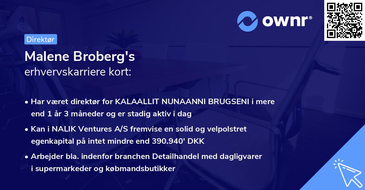 Malene Broberg's erhvervskarriere kort