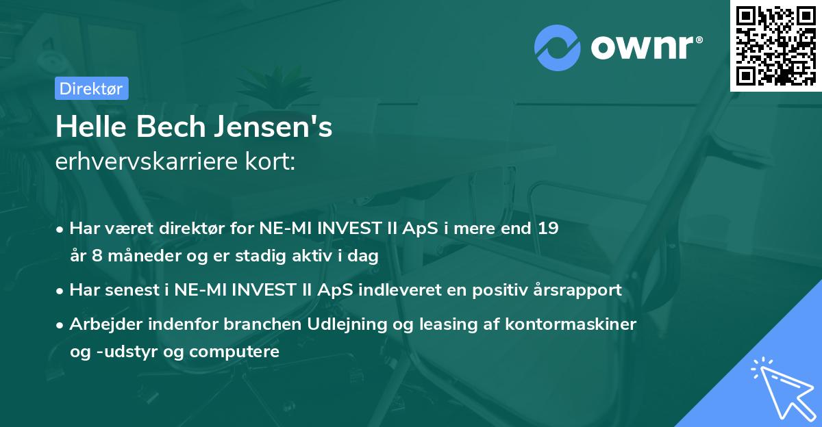Helle Bech Jensen's erhvervskarriere kort