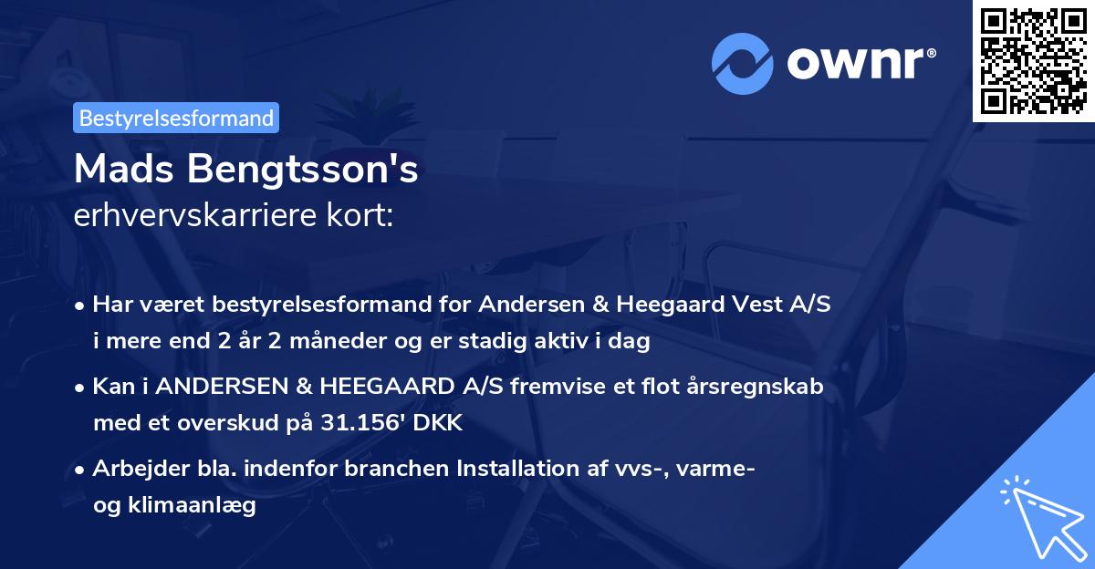 Mads Bengtsson's erhvervskarriere kort