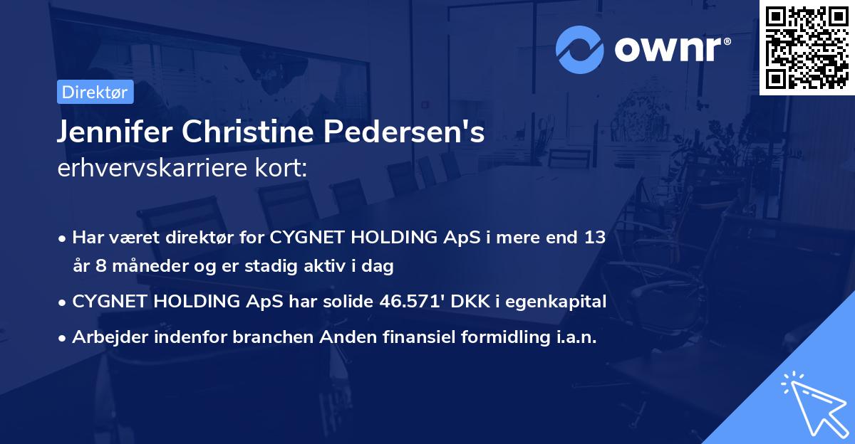 Jennifer Christine Pedersen's erhvervskarriere kort