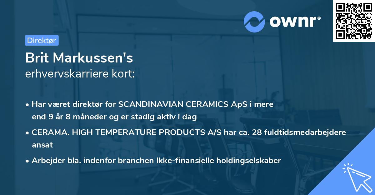 Brit Markussen's erhvervskarriere kort