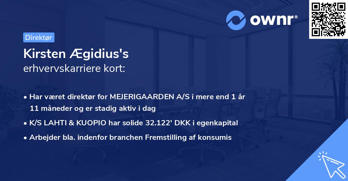 Kirsten Ægidius's erhvervskarriere kort