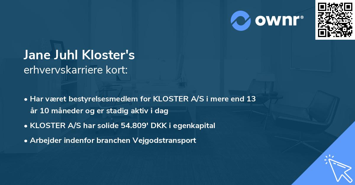 Jane Juhl Kloster's erhvervskarriere kort