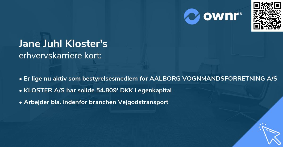 Jane Juhl Kloster's erhvervskarriere kort