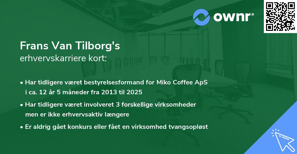Frans Van Tilborg's erhvervskarriere kort