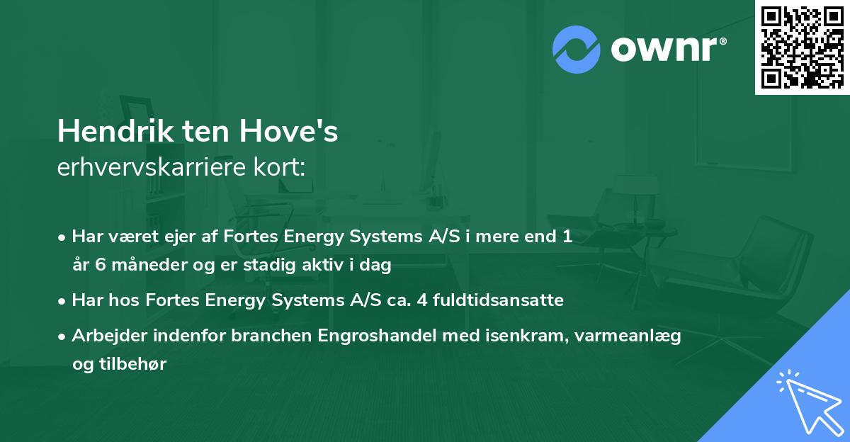 Hendrik ten Hove's erhvervskarriere kort