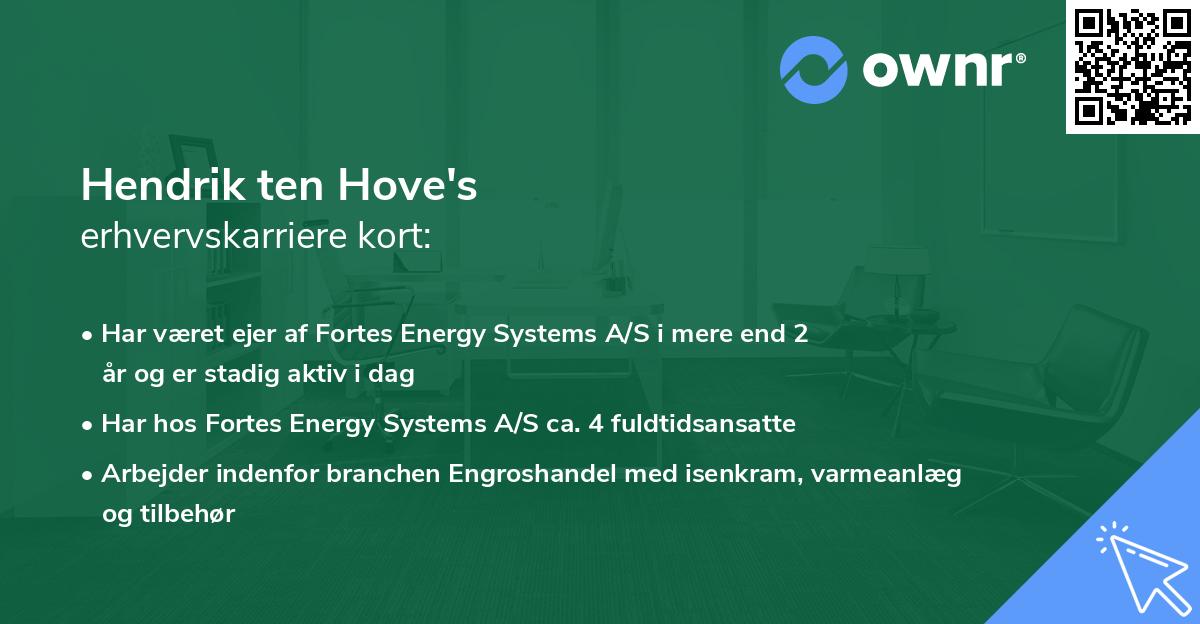 Hendrik ten Hove's erhvervskarriere kort