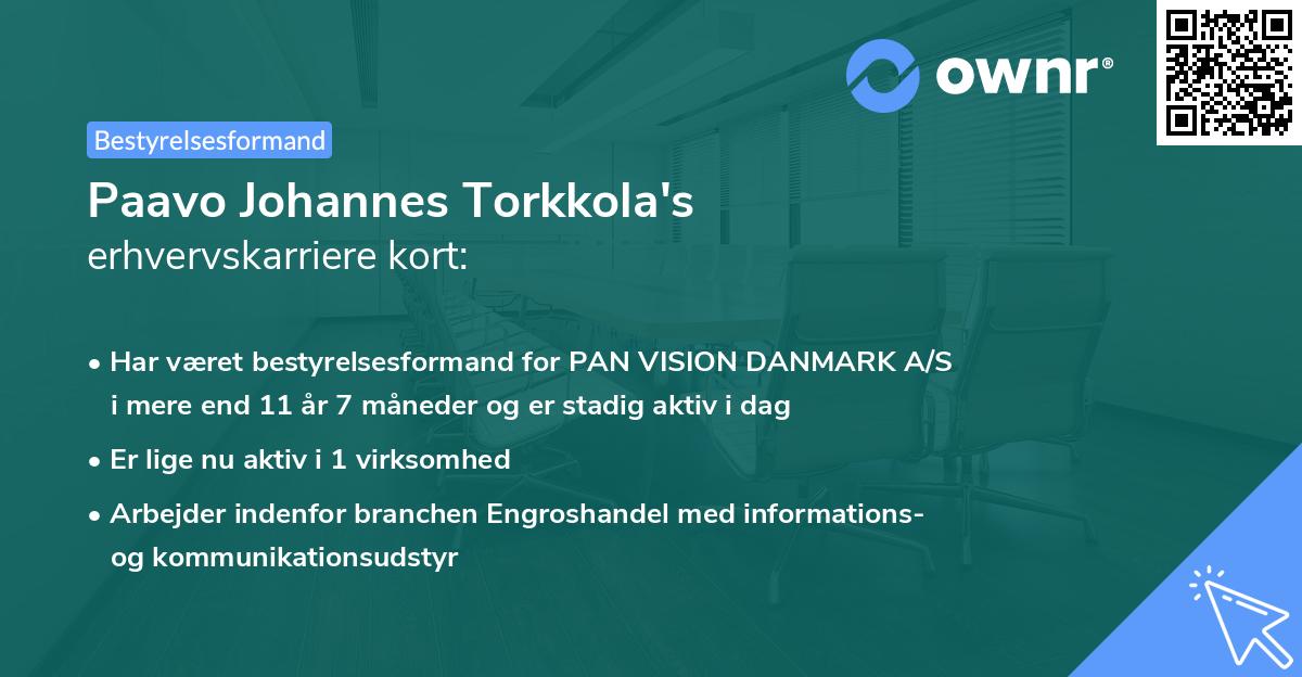 Paavo Johannes Torkkola's erhvervskarriere kort