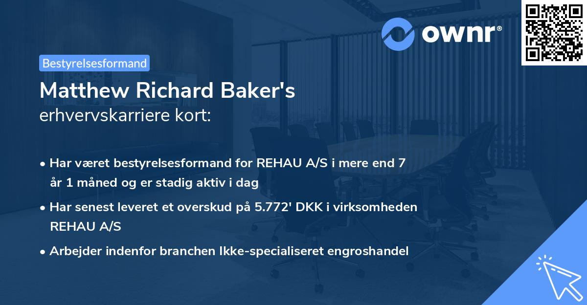 Matthew Richard Baker's erhvervskarriere kort