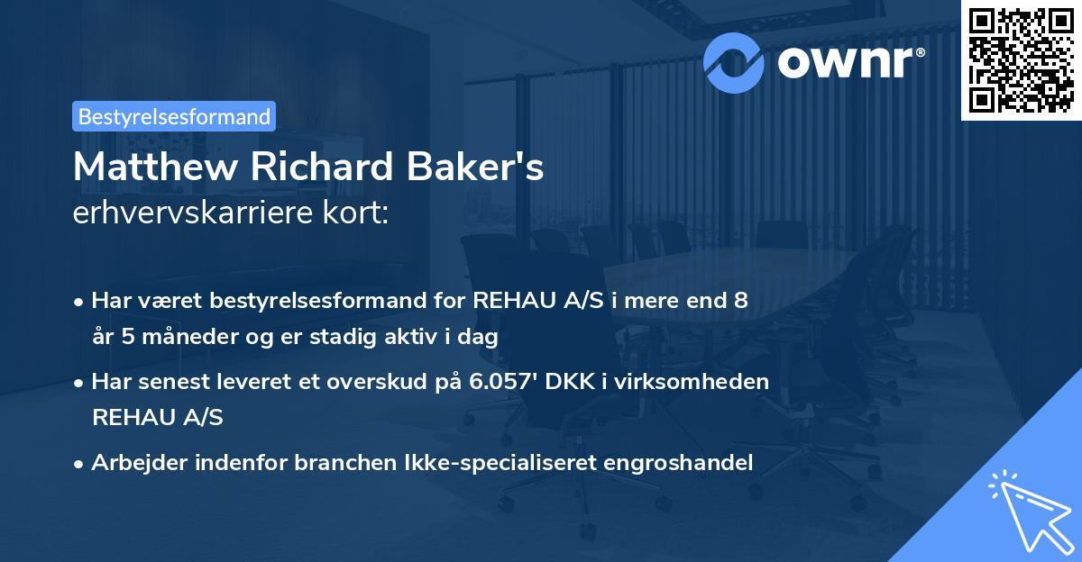 Matthew Richard Baker's erhvervskarriere kort
