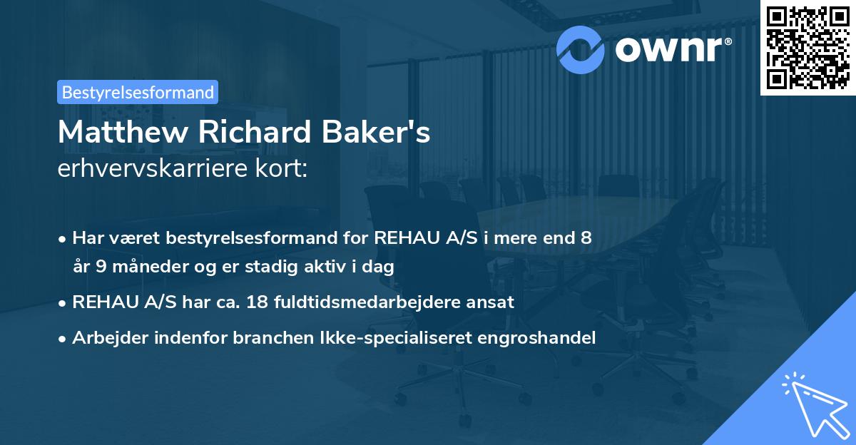 Matthew Richard Baker's erhvervskarriere kort