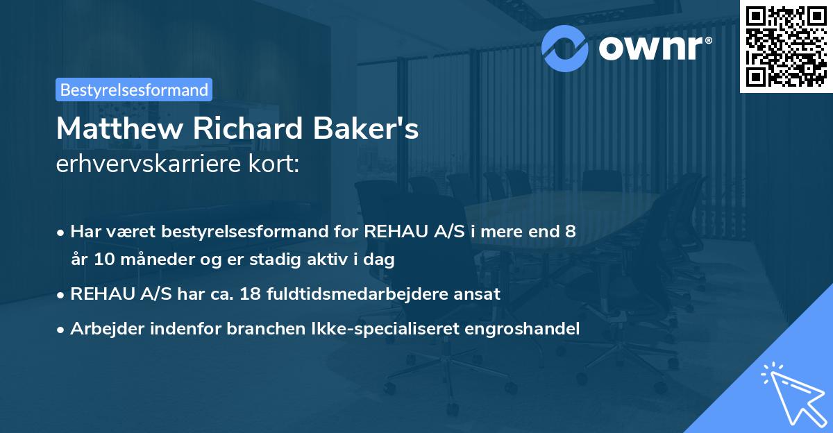 Matthew Richard Baker's erhvervskarriere kort