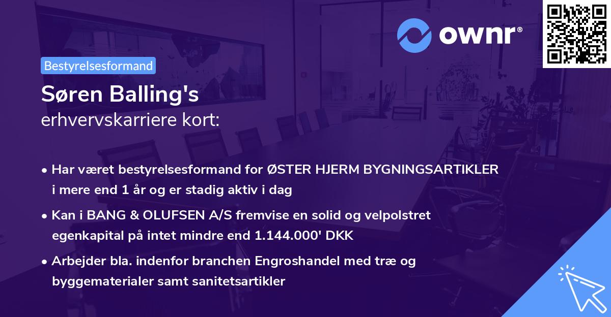 Søren Balling's erhvervskarriere kort