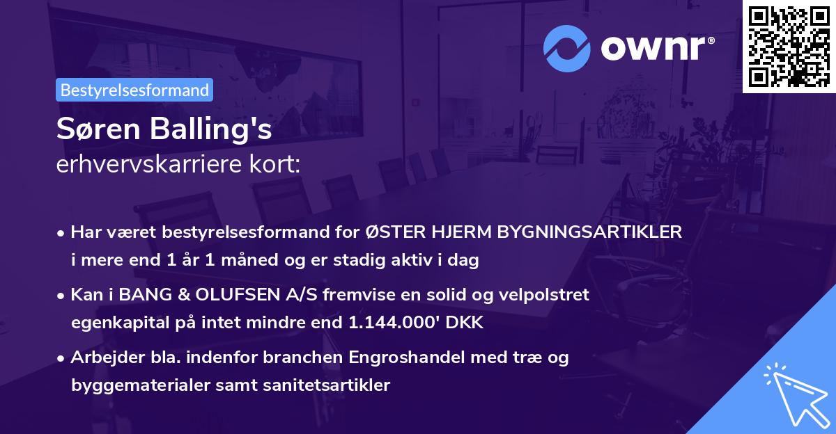 Søren Balling's erhvervskarriere kort