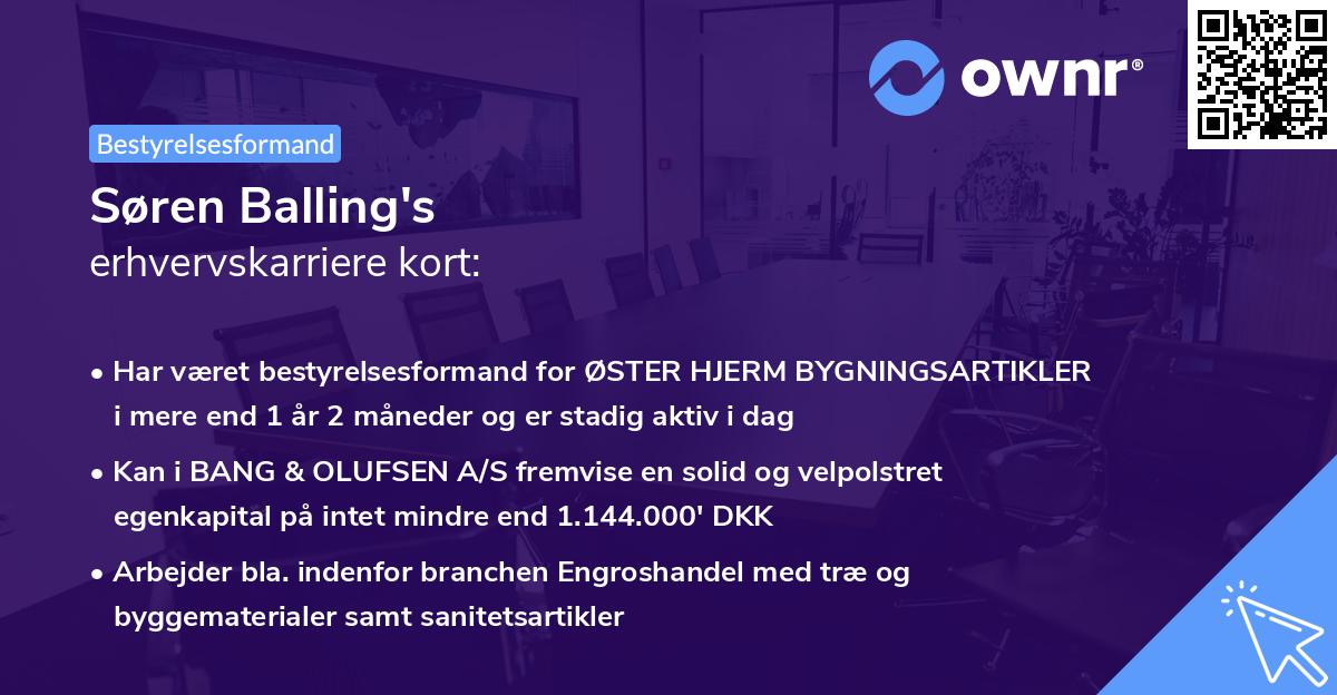 Søren Balling's erhvervskarriere kort