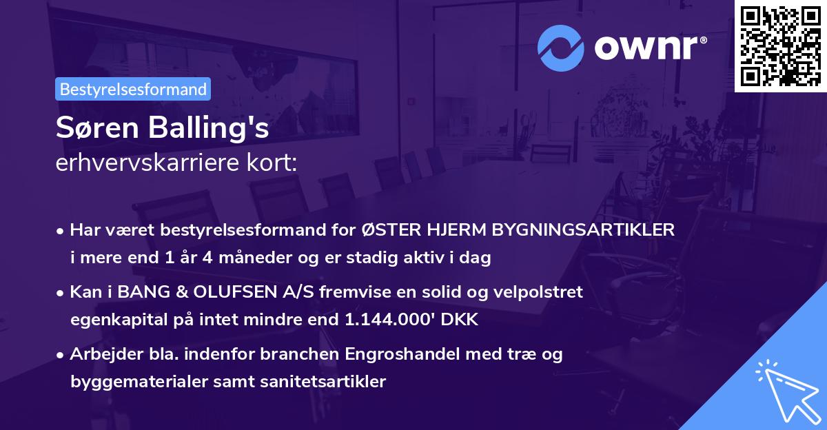 Søren Balling's erhvervskarriere kort