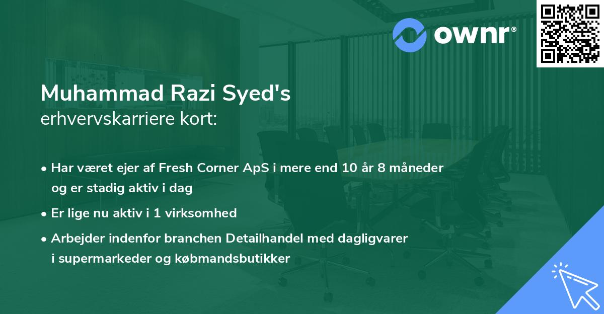 Muhammad Razi Syed's erhvervskarriere kort