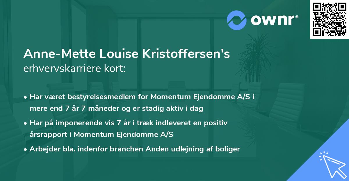Anne-Mette Louise Kristoffersen's erhvervskarriere kort