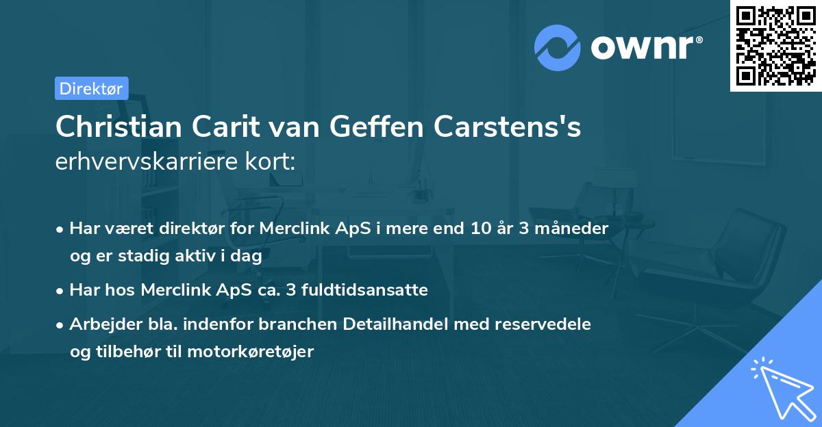 Christian Carit van Geffen Carstens's erhvervskarriere kort