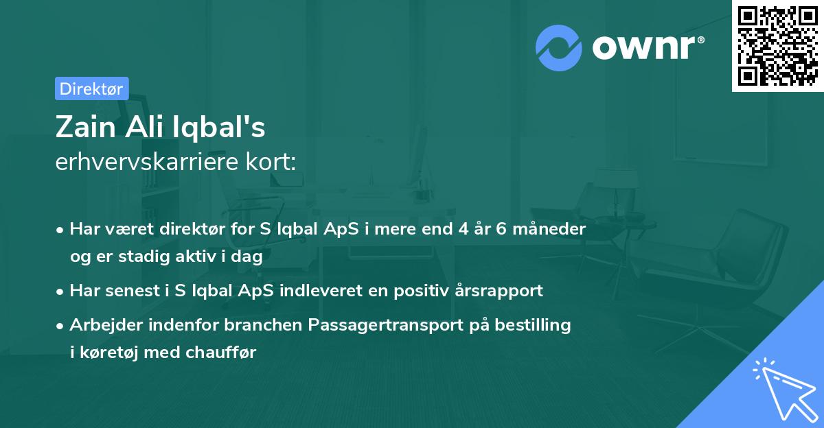 Zain Ali Iqbal's erhvervskarriere kort
