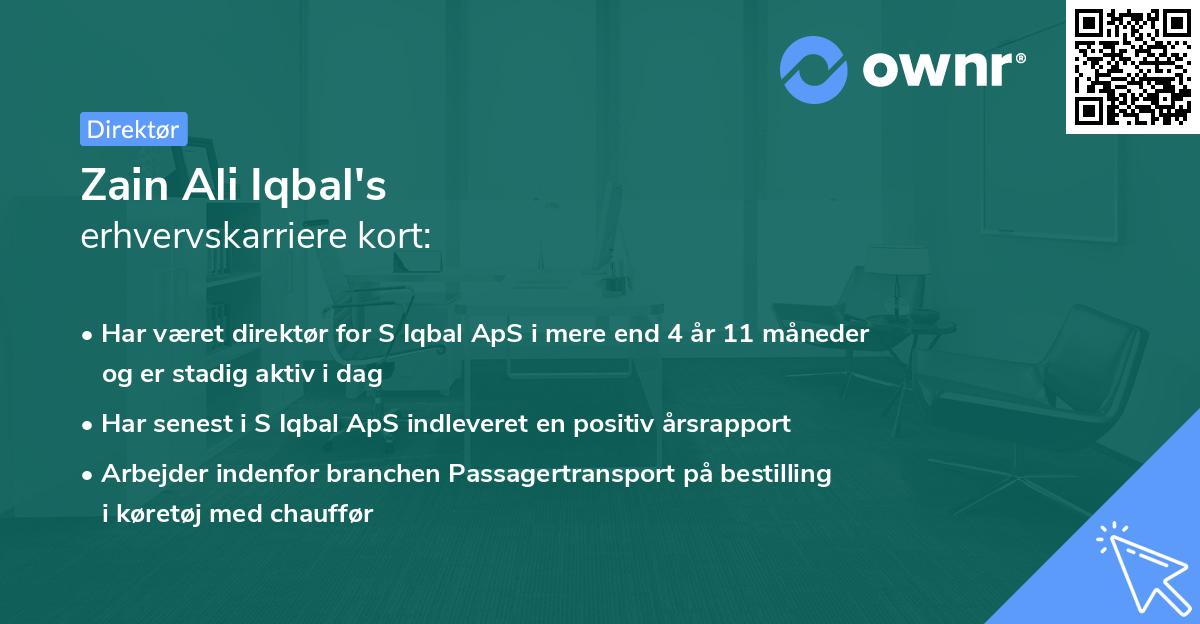 Zain Ali Iqbal's erhvervskarriere kort