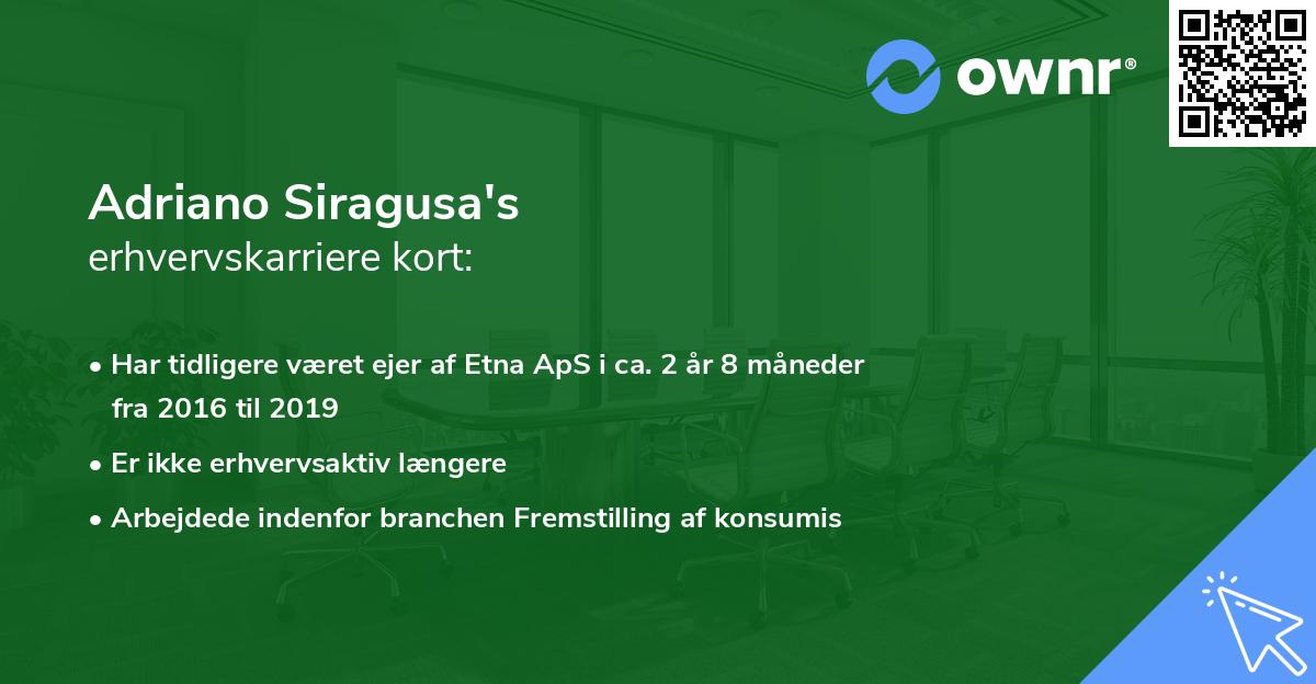 Adriano Siragusa's erhvervskarriere kort