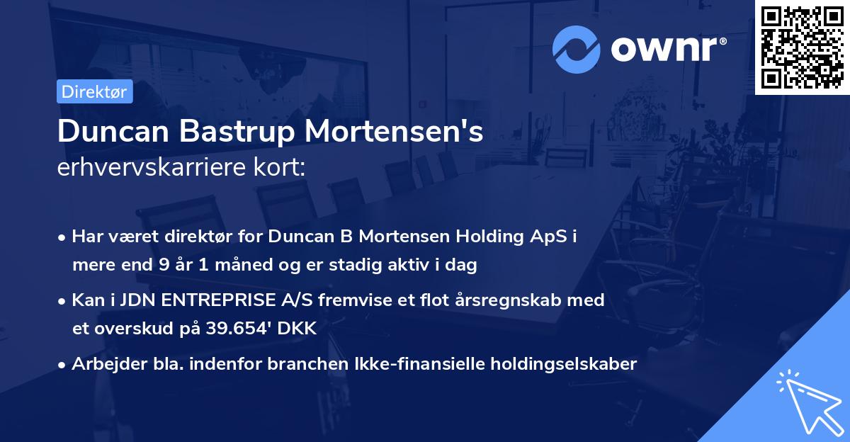 Duncan Bastrup Mortensen's erhvervskarriere kort