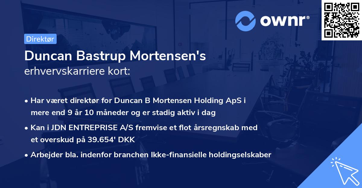 Duncan Bastrup Mortensen's erhvervskarriere kort
