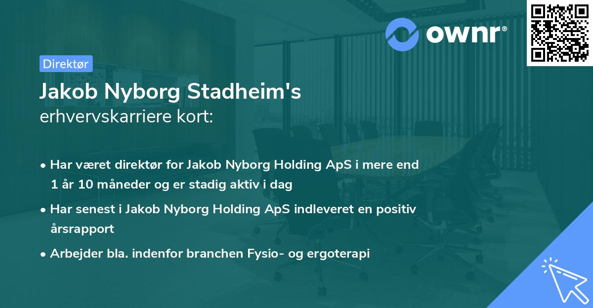 Jakob Nyborg Stadheim's erhvervskarriere kort
