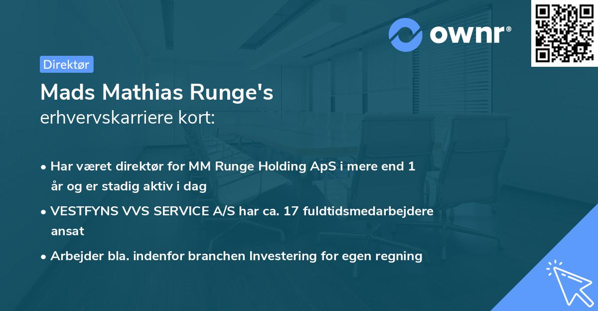 Mads Mathias Runge's erhvervskarriere kort