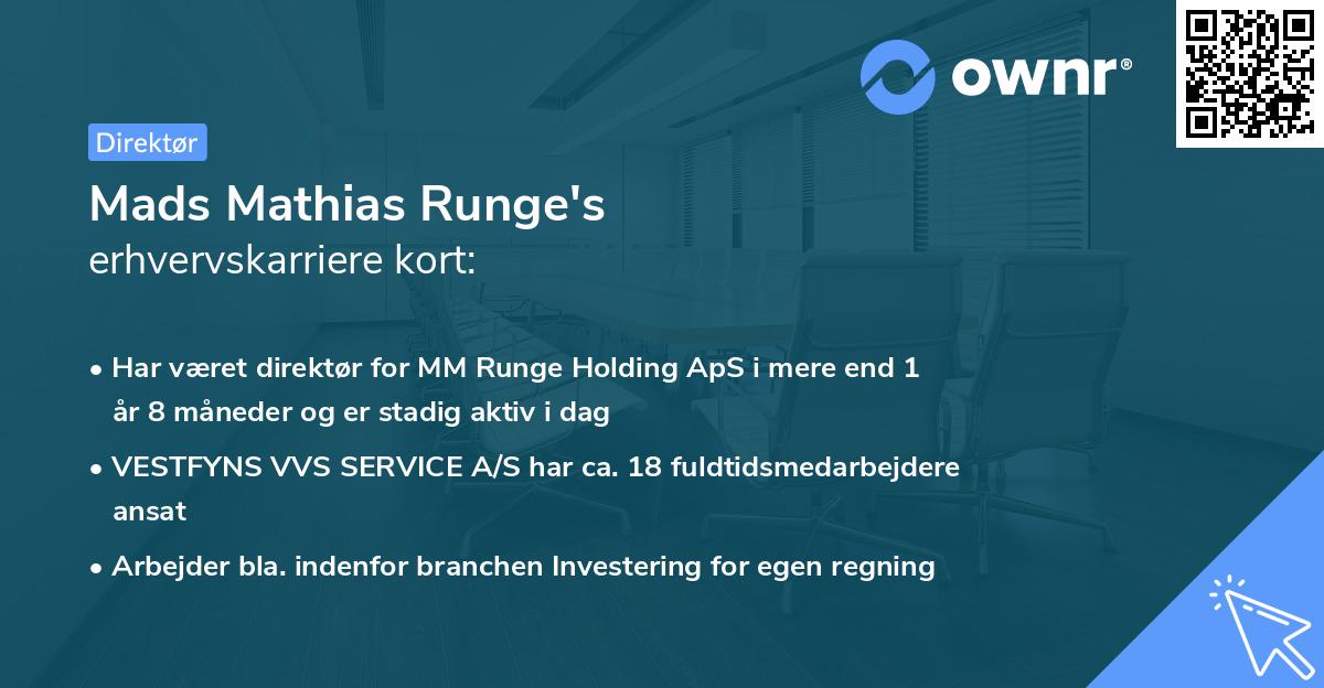 Mads Mathias Runge's erhvervskarriere kort