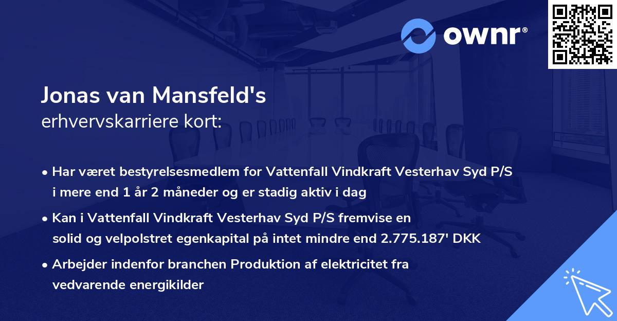 Jonas van Mansfeld's erhvervskarriere kort