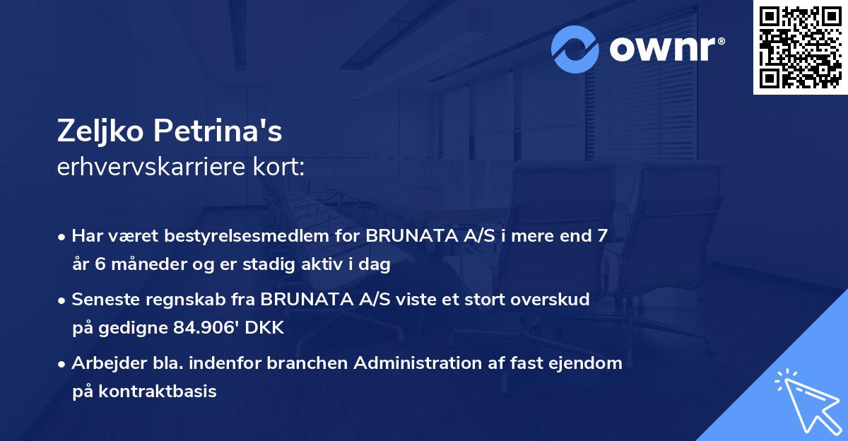 Zeljko Petrina's erhvervskarriere kort