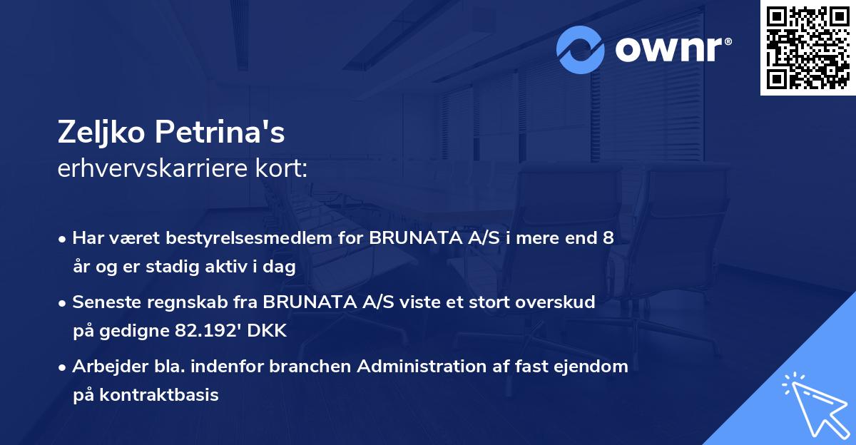 Zeljko Petrina's erhvervskarriere kort
