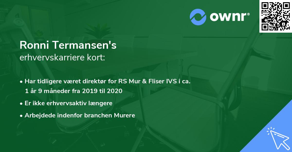Ronni Termansen's erhvervskarriere kort