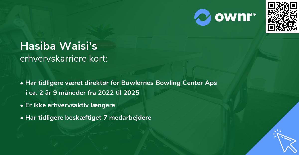 Hasiba Waisi's erhvervskarriere kort