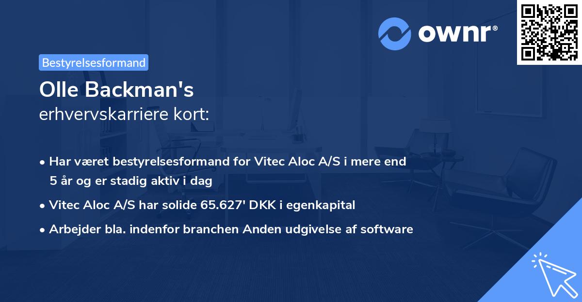 Olle Backman's erhvervskarriere kort