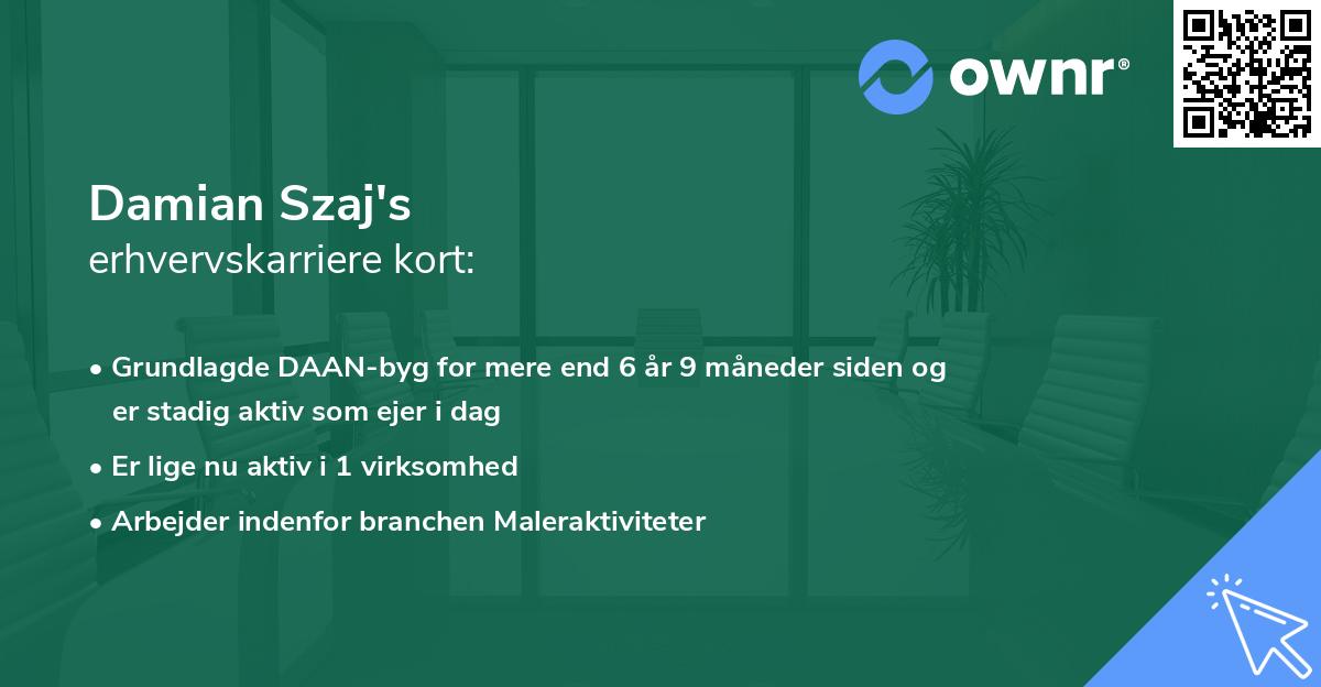 Damian Szaj's erhvervskarriere kort