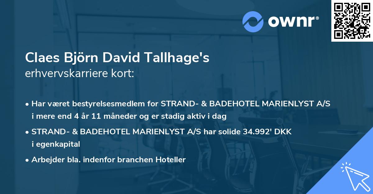 Claes Björn David Tallhage's erhvervskarriere kort