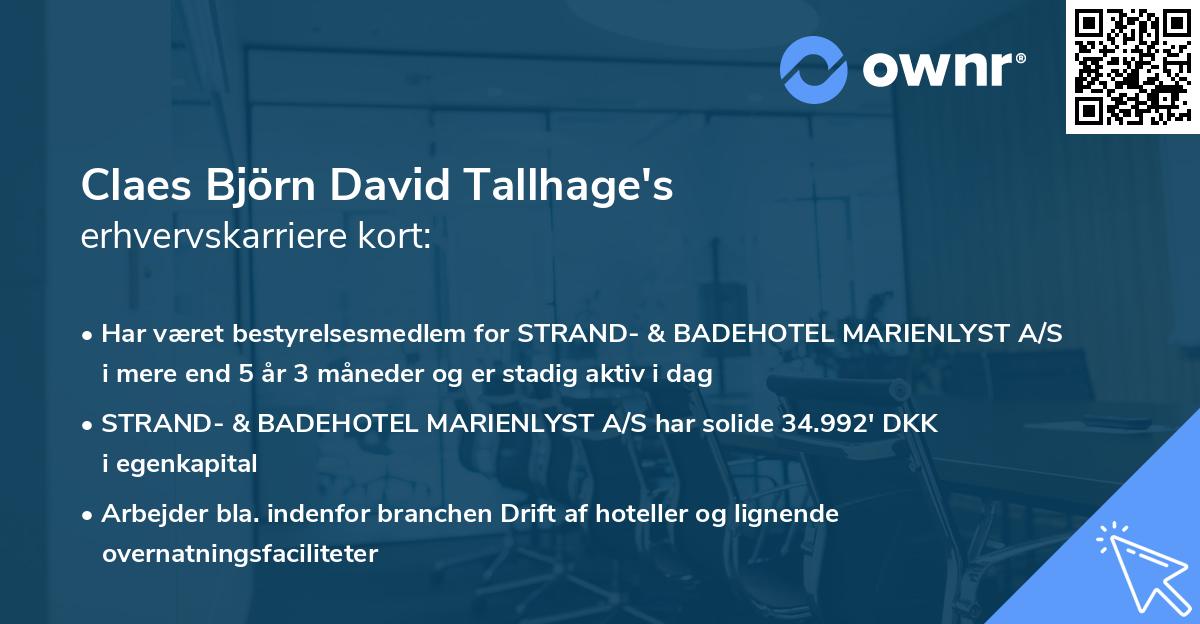 Claes Björn David Tallhage's erhvervskarriere kort