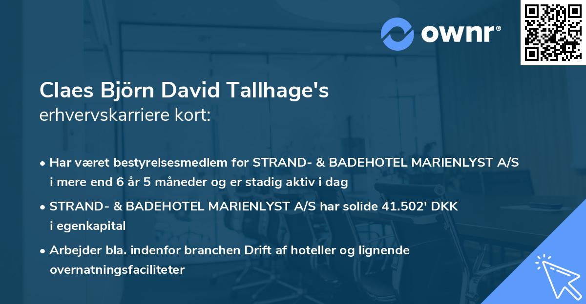Claes Björn David Tallhage's erhvervskarriere kort