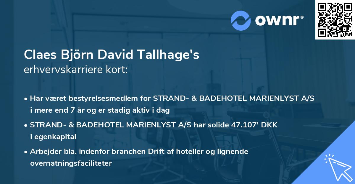 Claes Björn David Tallhage's erhvervskarriere kort
