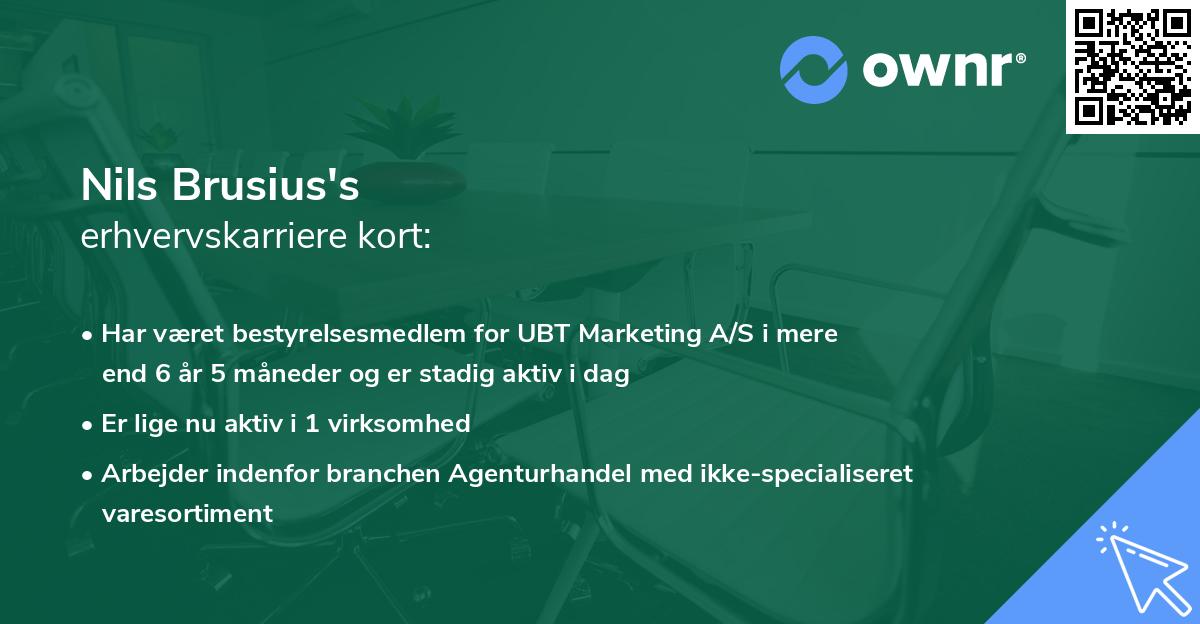 Nils Brusius's erhvervskarriere kort