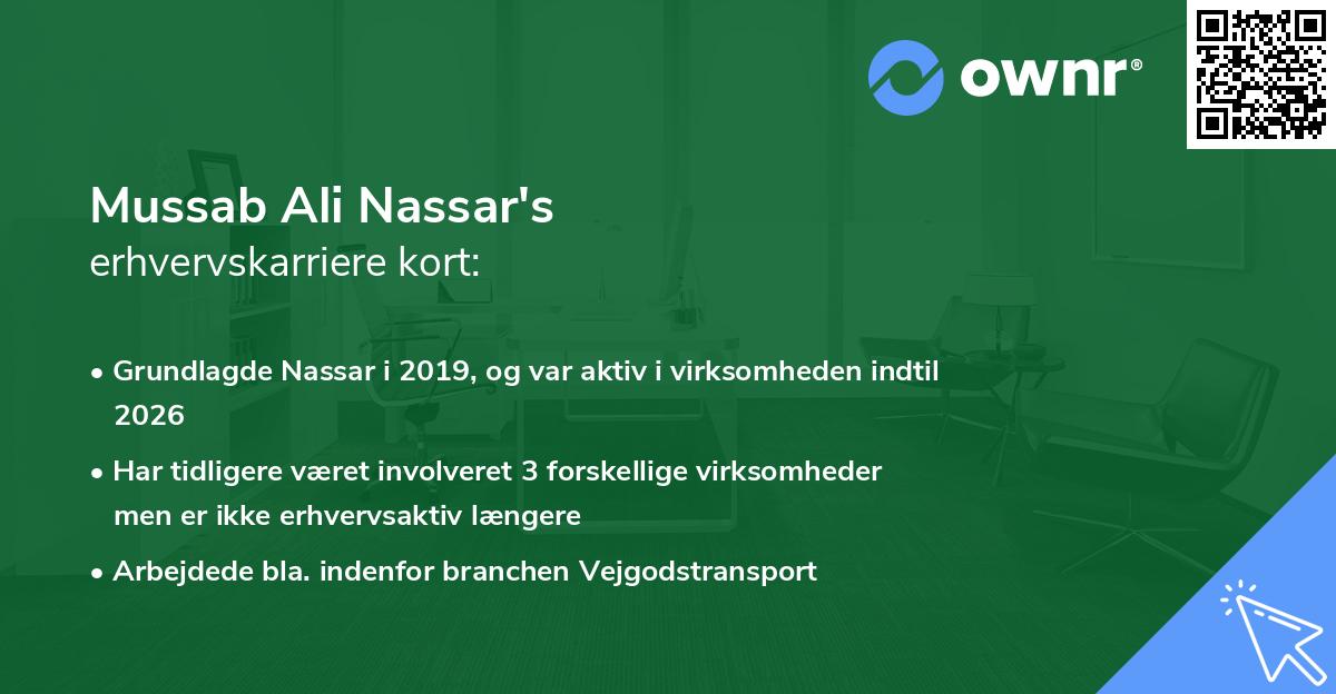 Mussab Ali Nassar's erhvervskarriere kort