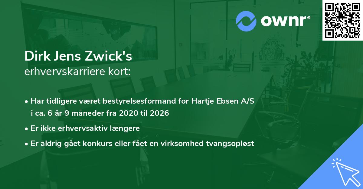 Dirk Jens Zwick's erhvervskarriere kort