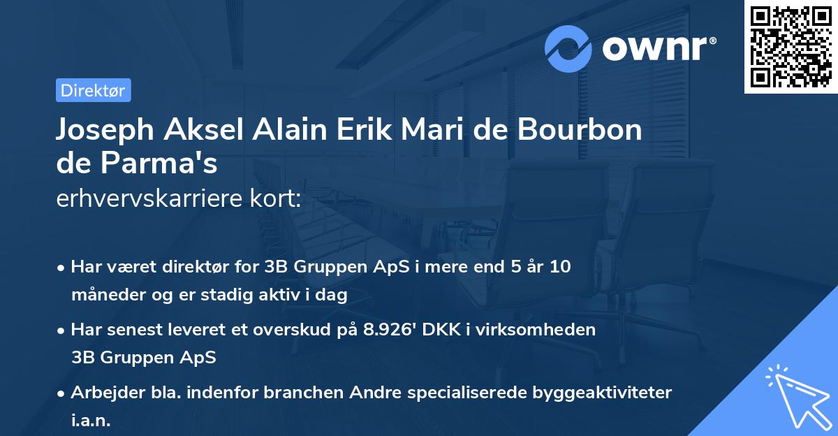 Joseph Aksel Alain Erik Mari de Bourbon de Parma's erhvervskarriere kort