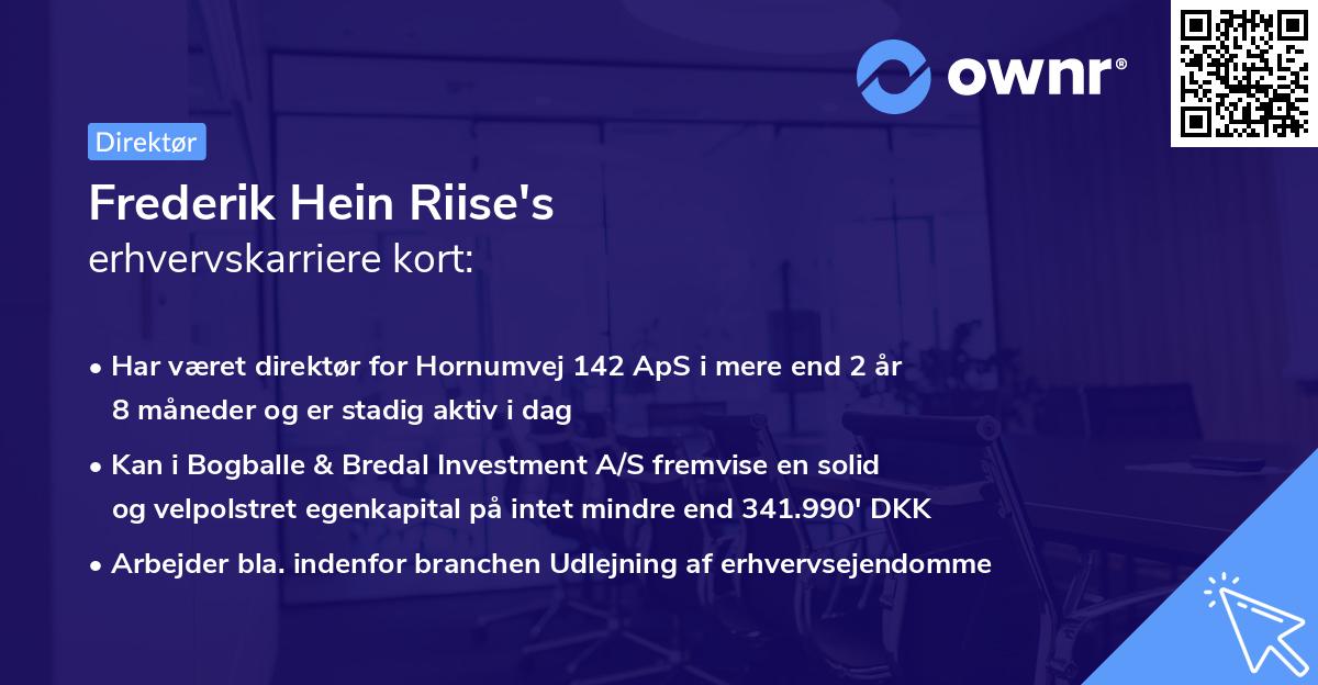 Frederik Hein Riise's erhvervskarriere kort