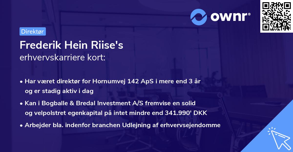 Frederik Hein Riise's erhvervskarriere kort