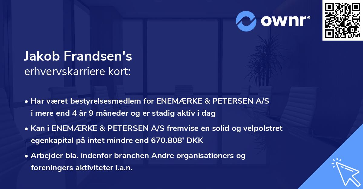 Jakob Frandsen's erhvervskarriere kort